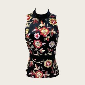 Eva Franco NWOT SZ 6 Anthropology black‎ velvet floral embroidered peplum top